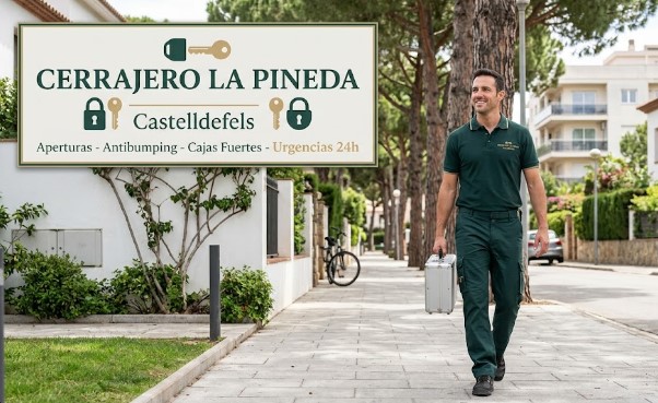 Pinos, calles residenciales y entorno verde del barrio de La Pineda en Castelldefels